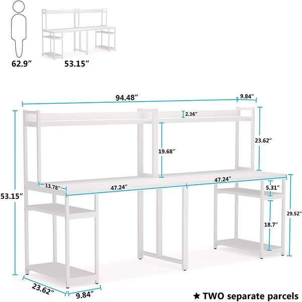 94 5 Inch Computer Desk With Hutch Extra Long Two Person Desk With Shelves Overstock 31569156