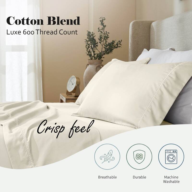 Superior Imperia Cotton Blend Embroidered 600 Thread Count Pillowcases, Set of 2