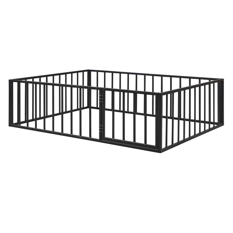 Elegant Twin Floor Bed Frame with Opening Door, Metal Design for Kids Room