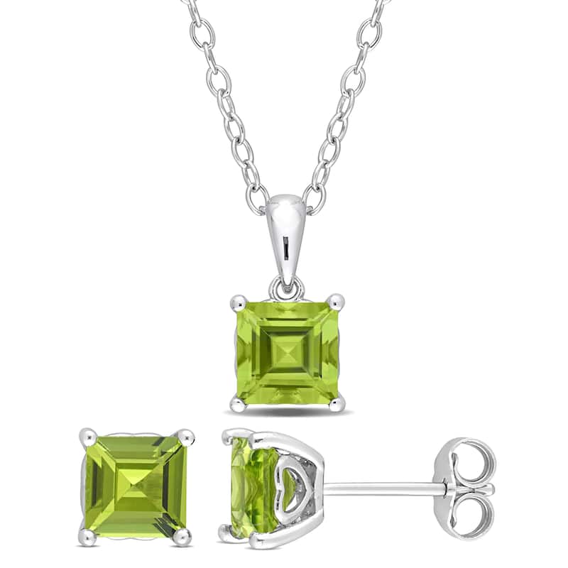 Miadora 3 5/8ct TGW Square Peridot Set of Necklace and Earrings in Sterling Silver