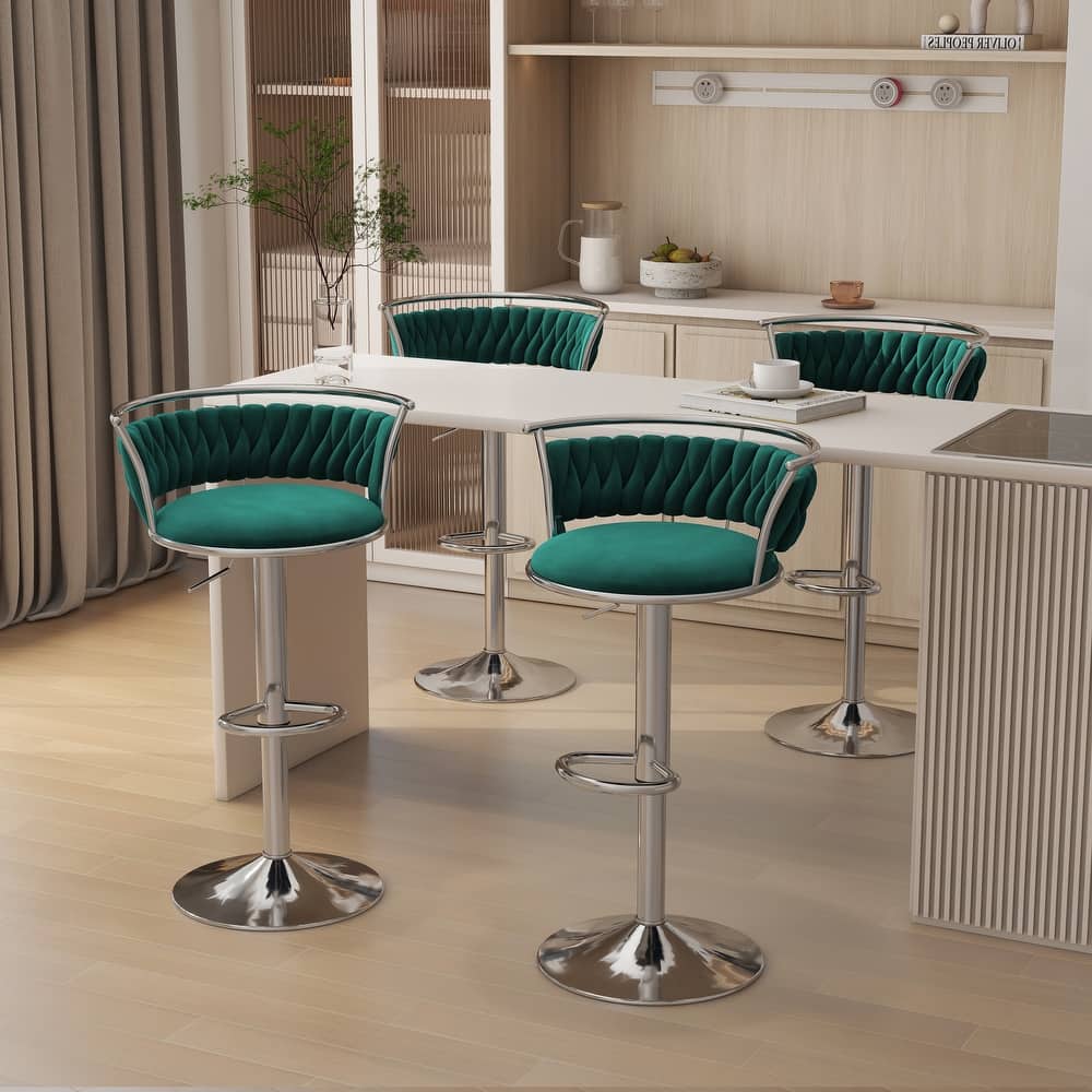 Modern Velvet 26" Adjustable Swivel Bar Stools (Set of 4)
