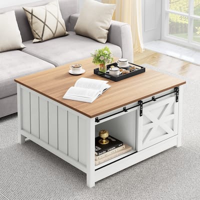 Moasis Sliding Barn Door Farmhouse Coffee Table - 31.5"