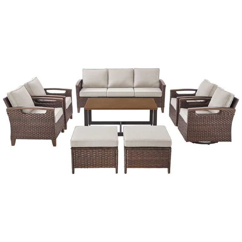 Pocassy Outdoor Brown Wicker Funitre with Cushion Set