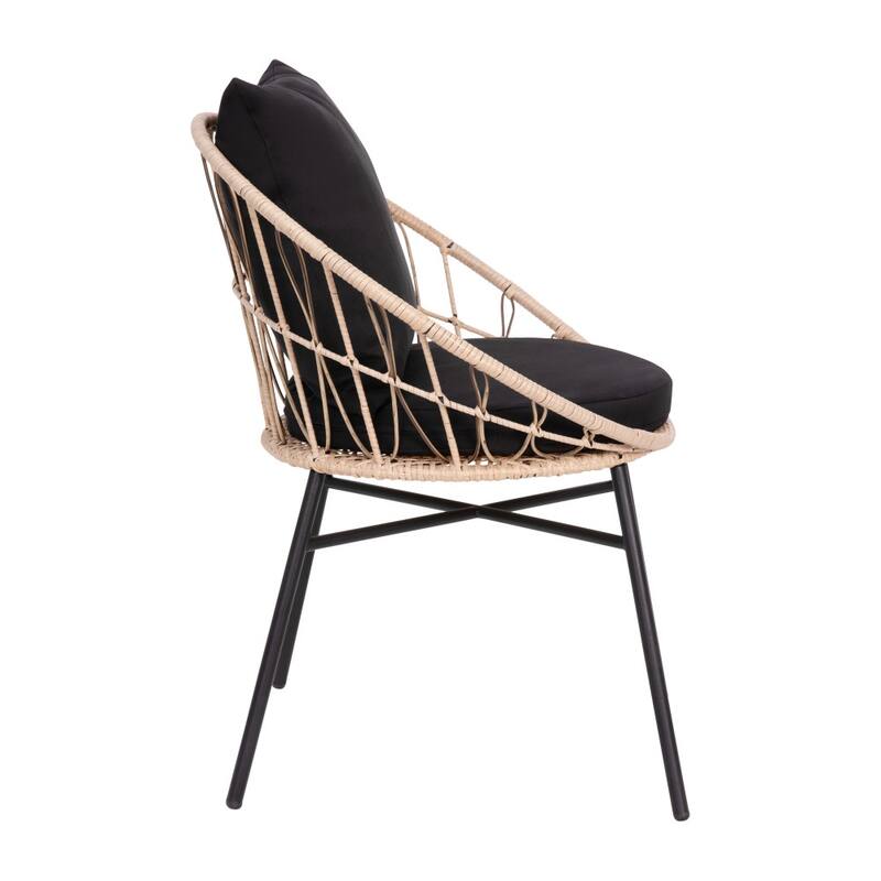 Indoor/Outdoor Rattan Rope Bistro Set, Glass Top Table & Cushions