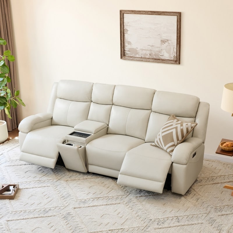Spruce & Spring Hadlee Genuine leather Reclining Sofa with Multi-Function Console.