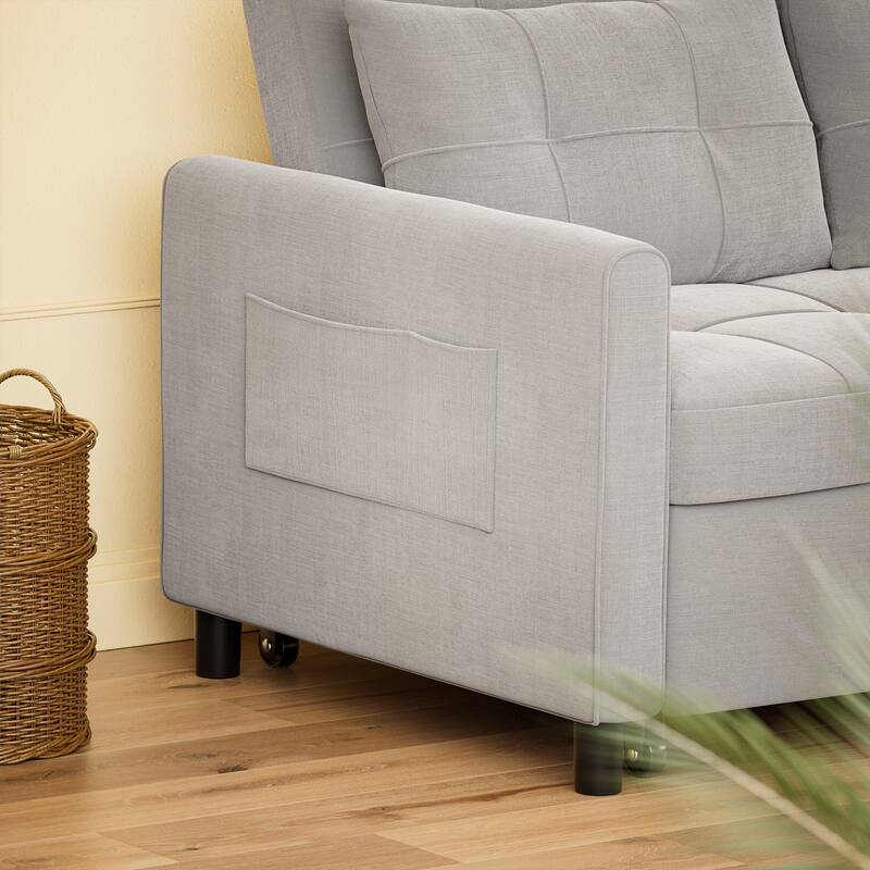 3 in 1 Convertible Sleeper Loveseat Couch, Futon Sofa Bed with Pull-Out Bed & Adjustable Backrest