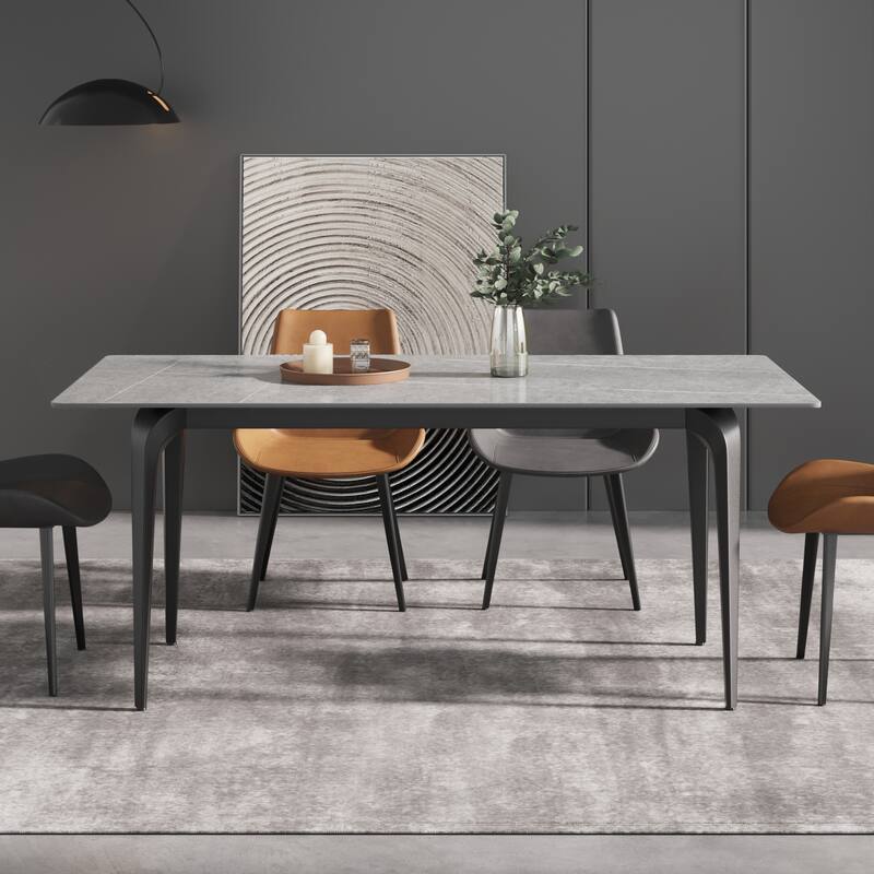 71" Modern Simply Marble Dining Table, Rectangular Sintered Stone Top and Carbon Steel legs