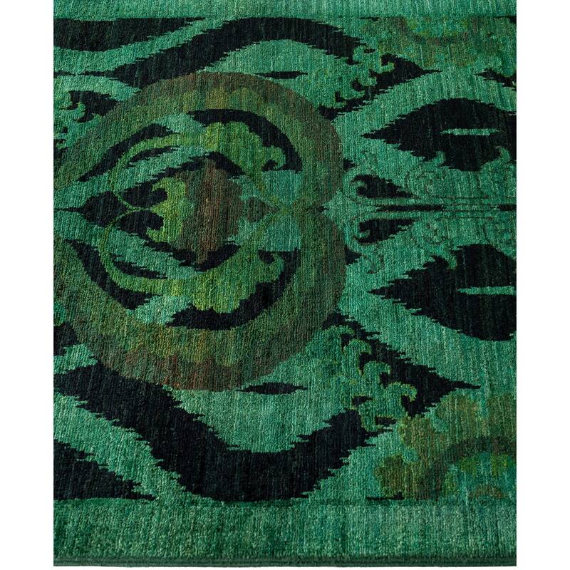 Overdyed One-of-a-Kind Hand-Knotted Runner Rug - Green - 3' 0" x 17' 6"