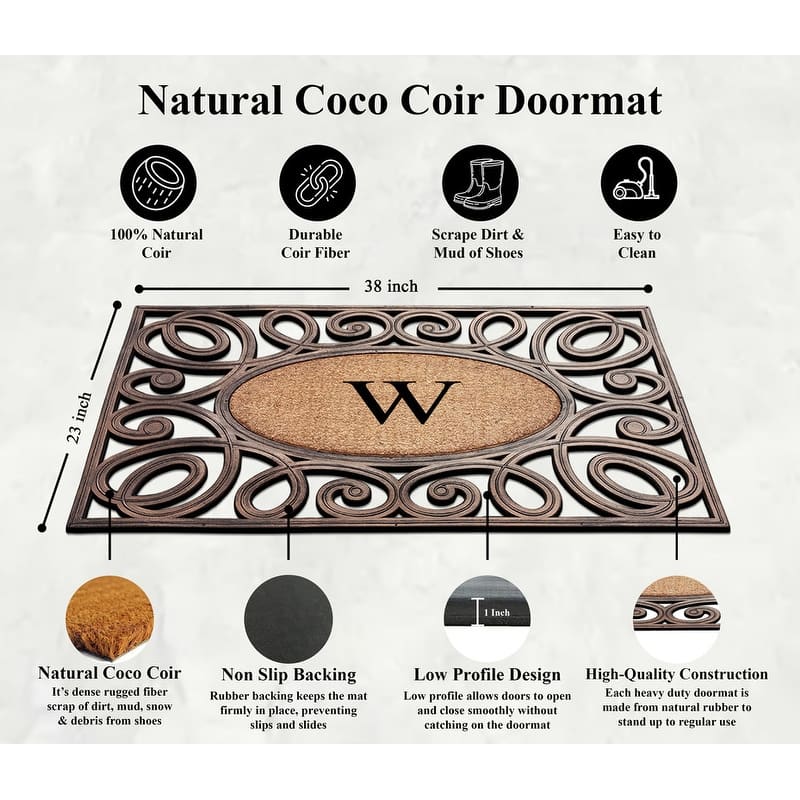 A1HC Rubber and Coir Elegant Circles Monogrammed Double Door Doormat 23"X38"