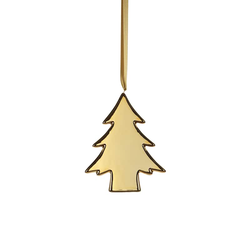 Ceramic Flat Tree Hanging Ornaments, Set of 8 - Gold