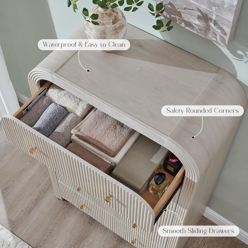 Modern Fluted 5 Drawers Dresser, Wood Chest of Drawers for Bedroom