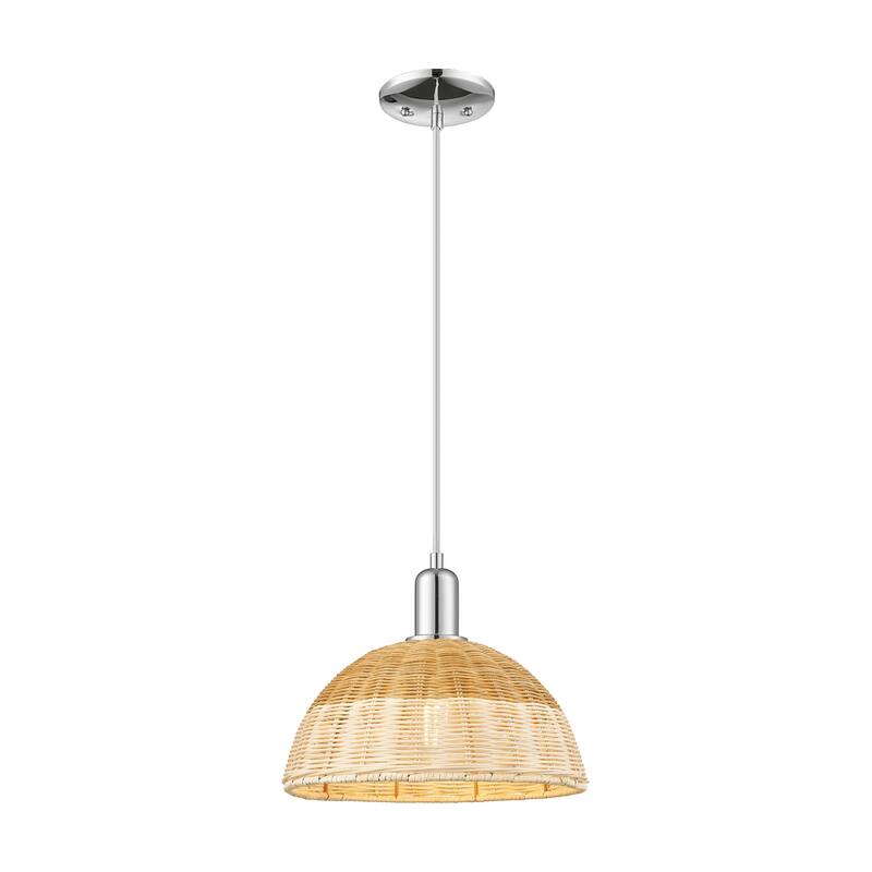 Innovations Lighting Downtown Urban - Natural Ballston Dome - 1 Light Cord Hung Mini Pendant with Basketweave Shade - Polished Chrome - 12"