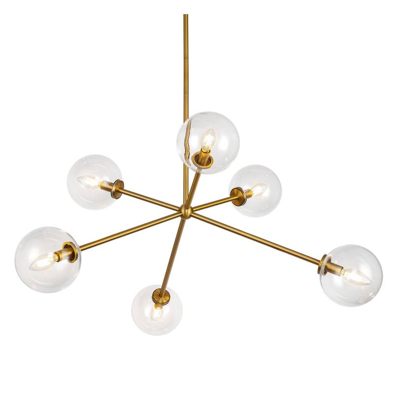 Alora Lighting CH549640 Cassia 6 Light 40" Wide Sputnik Chandelier - Aged Brass / Clear Glass