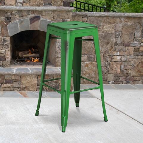 30-inch High Backless Distressed Metal Indoor/ Outdoor Barstool - 17"W x 17"D x 30"H