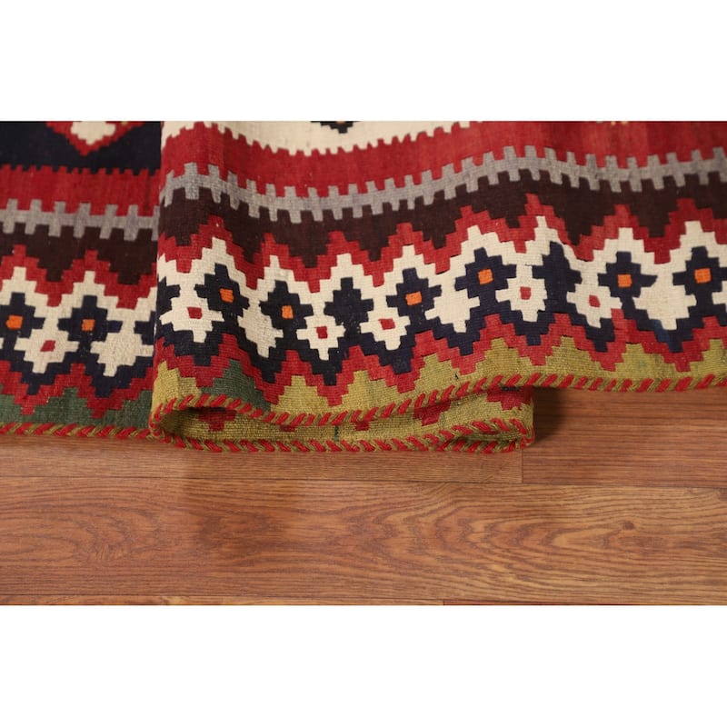 Vegetable Dye Geometric Kilim Qashqai Persian Vintage Wool Carpet - 4'10"x 8'1"