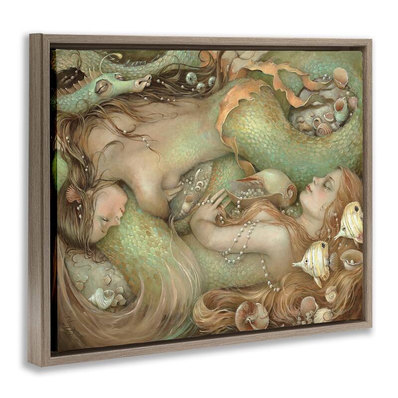 Stupell Two Mermaids Underwater Framed Floater Canvas Wall Art Design by Christina P. Wyatt