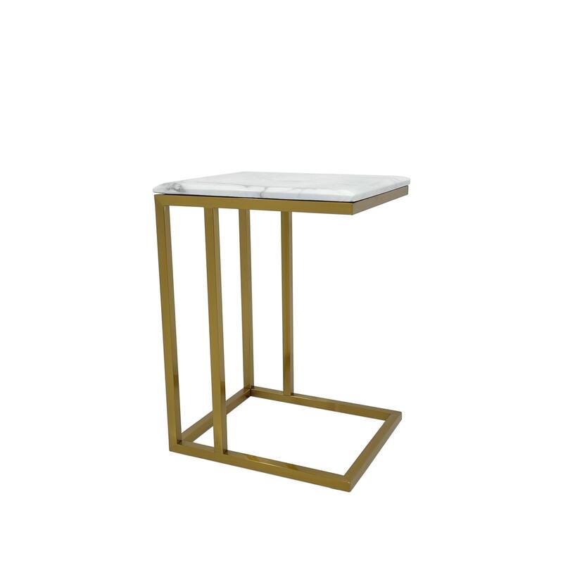 End Table with Marble Top and Matte Gold Base