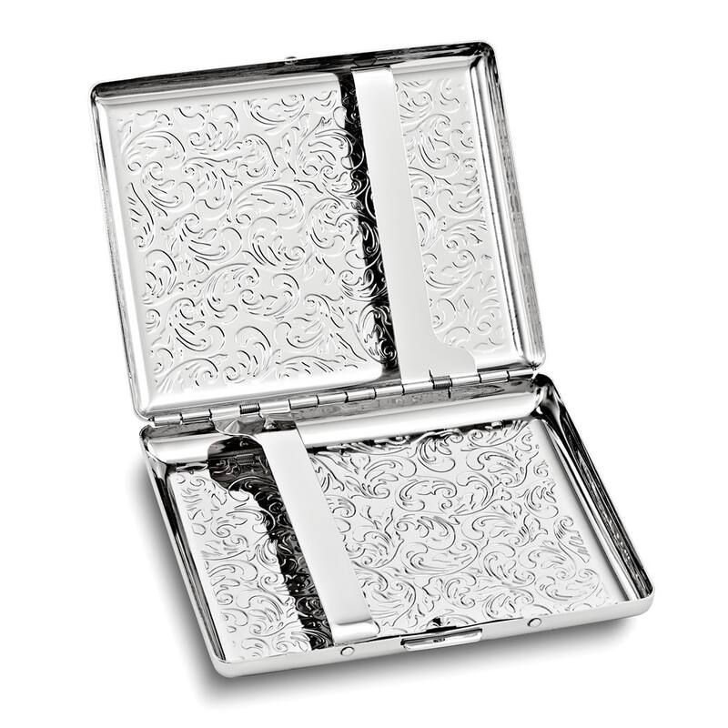 Curata Silver-Tone Scrolled Design (Holds 20) Cigarette / Card Case