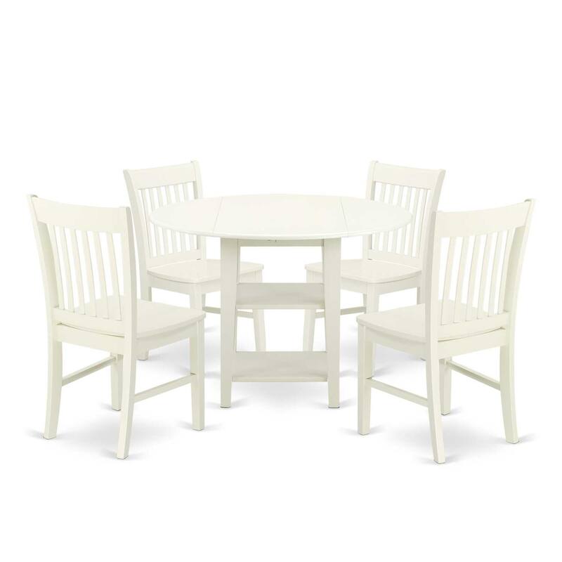 HomeStock 5-Pc Linen White Finish Solid Wood Top - Round Dining Room Set - Seats-4