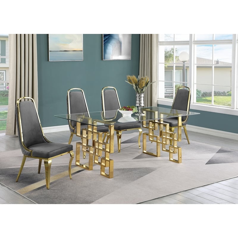 Best Quality Furniture Small Glass Table Dining Sets - 5pcs - Gold Chrome - Dark Gray 