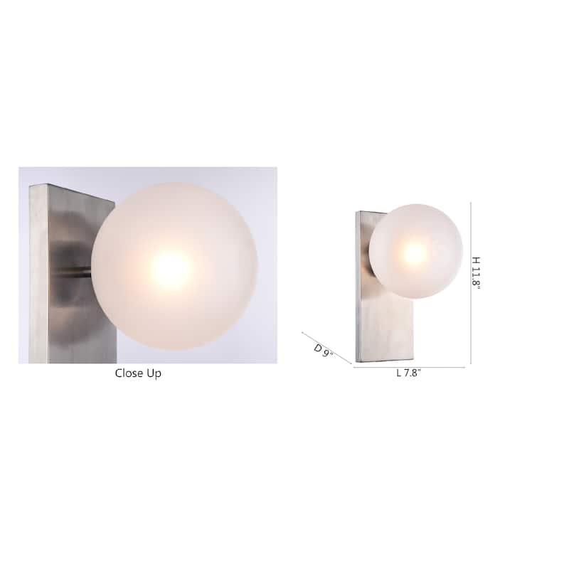 1 Light Shiny Nickel Stainless Steel Wall Sconce with Glass Shade