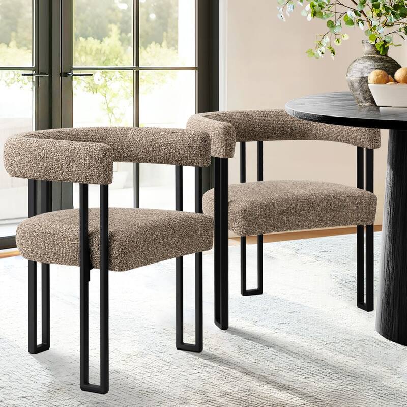 17" Seat Height Upholstered Chenille Dining Armchair (Set of 2) - Brown