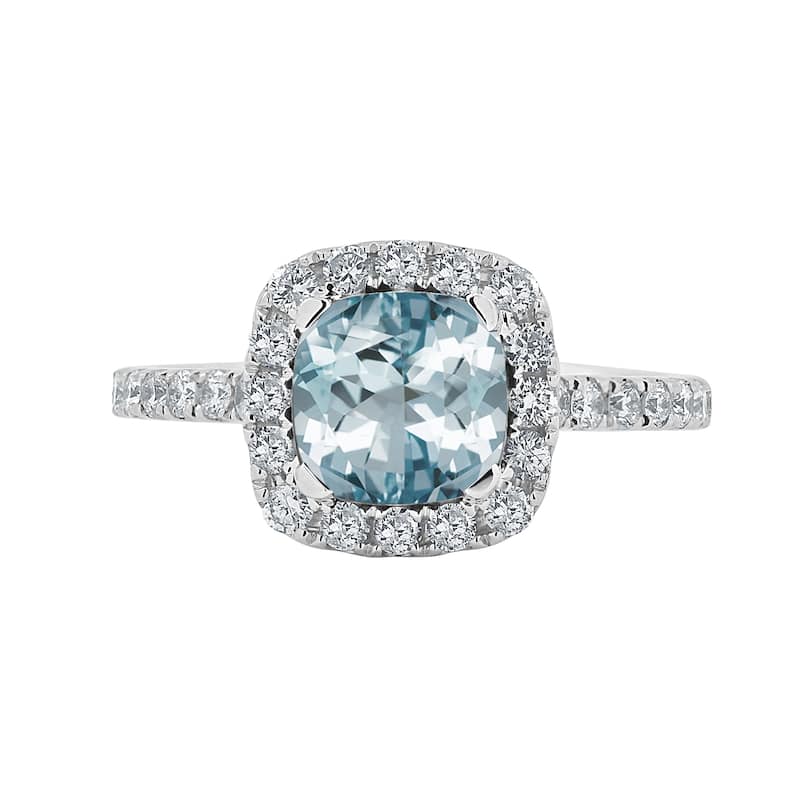 Auriya 3/4ct Cushion-cut Aquamarine and Halo Diamond Engagement Ring 1/2cttw 14k Gold