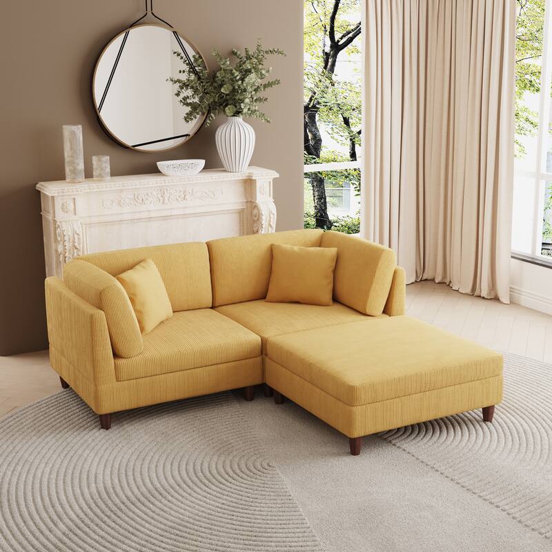 Corduroy Convertible Couch Modular Sectional Sofa with Ottoman - 3-Piece Orange - Symmetrical