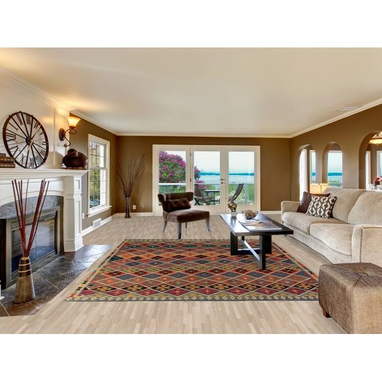 Reversible Trellis Kilim Oriental Area Rug Flatweave Wool Carpet - 8'2"x 9'8"