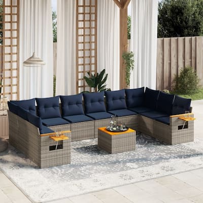 vidaXL 11 Piece Patio Sofa Set with Cushions Grey Poly Rattan (US only) - 135.4x33.5x70.5
