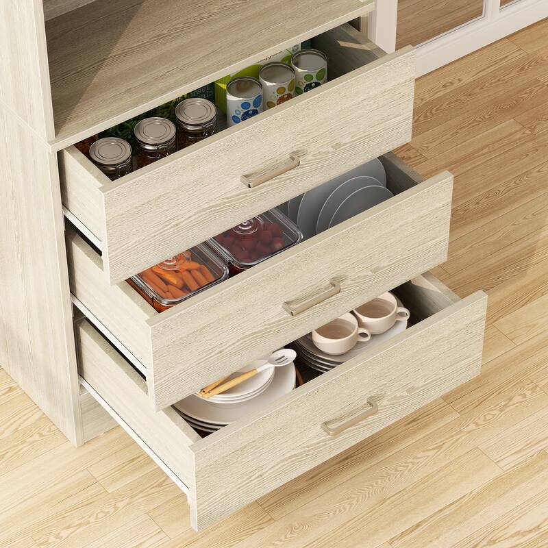 Tall Buffet Sideboard with Charging Station, Storage Pantry Organizer with Drawers and Shelves