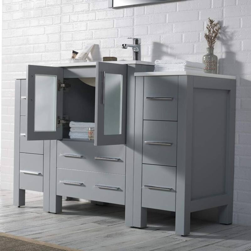 Blossom 48" Solid Wood Bathroom Vanity w/ Ceramic Sink & Side Cabinet