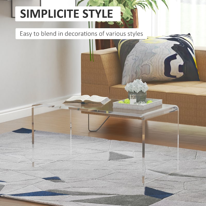 HomCom 32" Long Rectangle All Acrylic 20mm Thick Waterfall Coffee Table, Clear