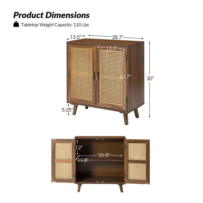 Woodland Multifunctional Rattan-Accented 2-Door Storage Stackable Buffet Cabinet with Solid and Wood Frame by HULALA HOME