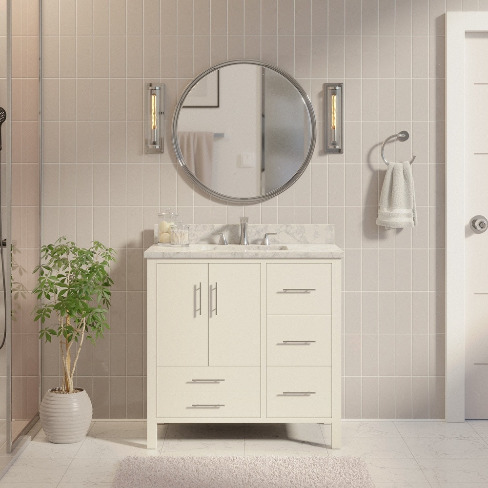 KitchenBathCollection California 36" Bathroom Vanity with Carrara Marble Top