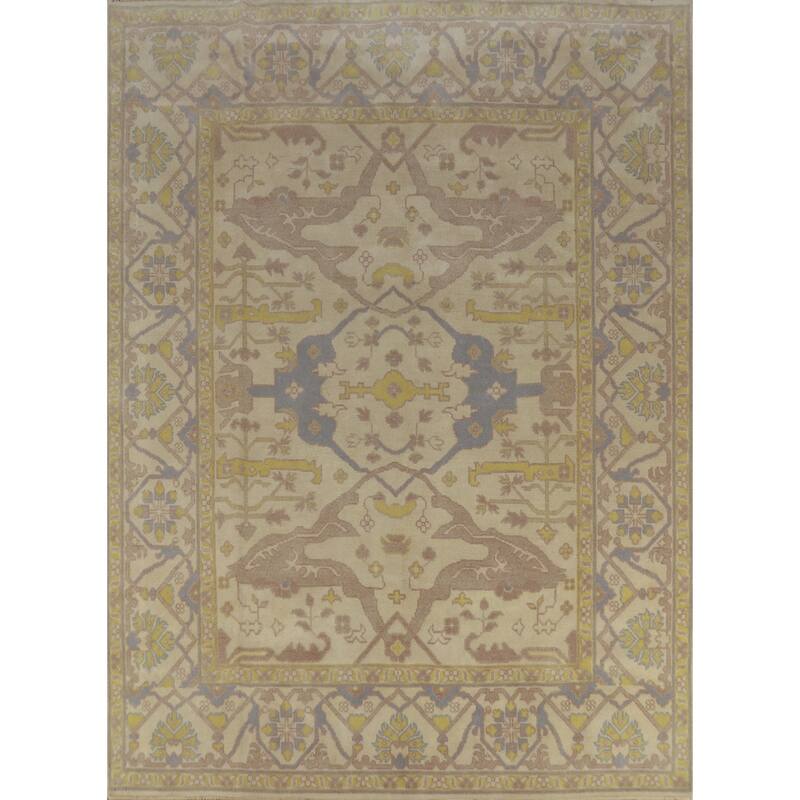 Earth Tone Oushak Indian Area Rug Handmade Bedroom Beige Wool Carpet - 8'1" x 9'9"