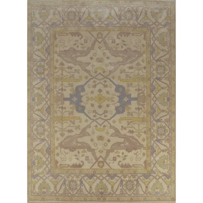 Earth Tone Oushak Indian Area Rug Handmade Bedroom Beige Wool Carpet - 8'1" x 9'9"