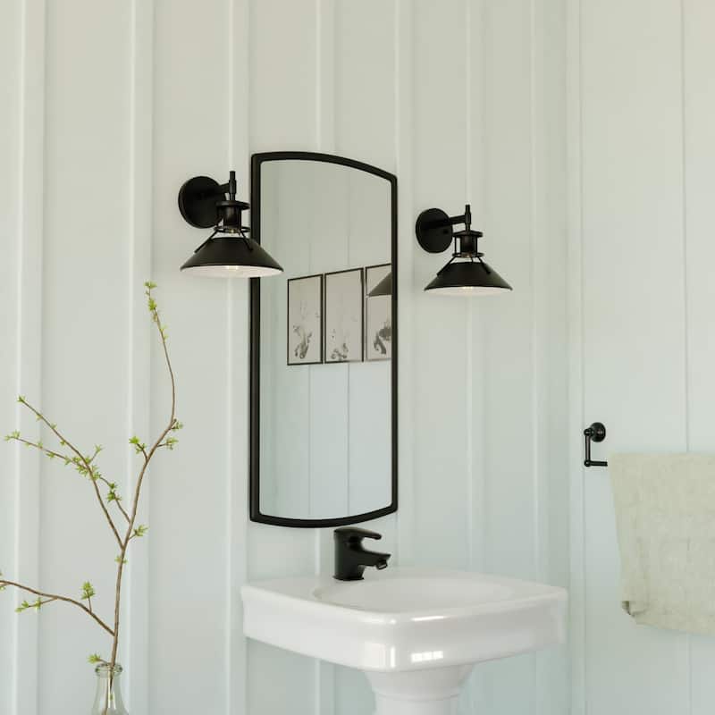 Canton Black and White Farmhouse Bathroom Vanity Wall Light Fixture