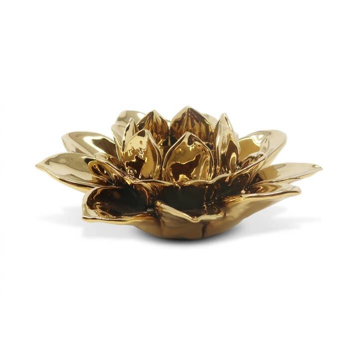 Gold Flower Shaped Tealight Holder - Gold