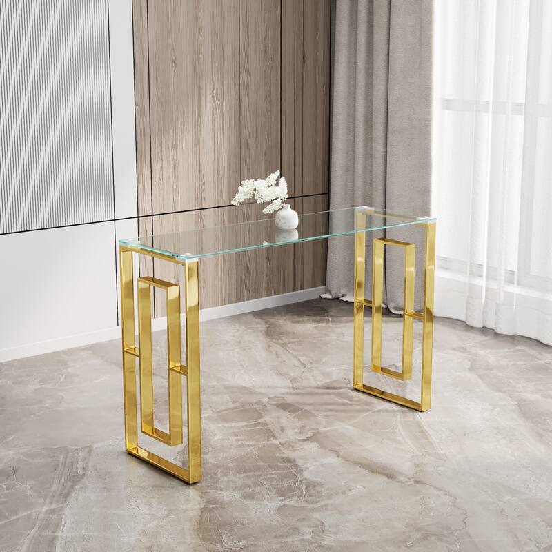Modern Glass Console Table, Sofa Table with Sturdy Metal Frame and Tempered Glass Top - 55.1" x 17.7" x 30.7"