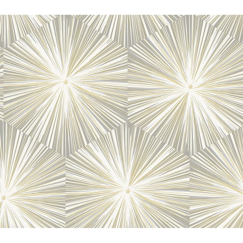 NextWall Hex Starburst Peel and Stick Wallpaper - 20.5 in. W x 18 ft. L - 20.5 in. W x 18 ft. L - Grey & Metallic Gold