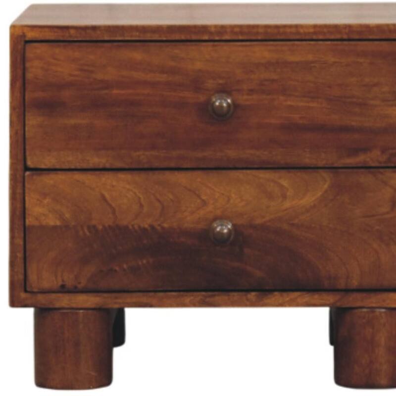 HomeRoots 15" Chestnut Solid Wood Square Two Drawer Nightstand