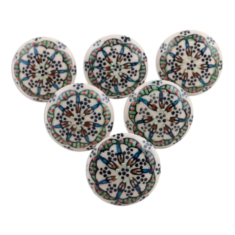 Novica Handmade Floral Majesty Ceramic Knobs (Set Of 6)