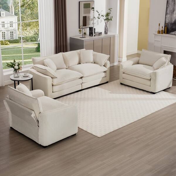 1+1+2 Seat Sectional Sofa Sets Beige Convertible Sleeper Single Sofa Chair Upholstered Recliner Loveseat with Toss Pillows - Bed Bath & Beyond