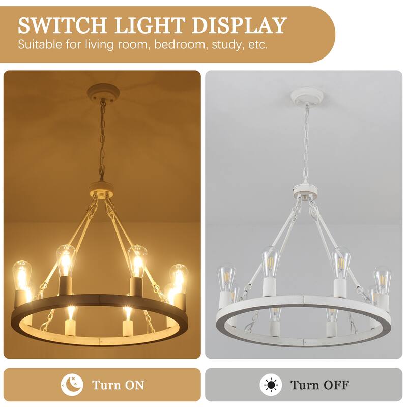 8-Light Circle Wagon Wheel Farmhouse Foyer Chandelier Linear Island Chandelier Lighting for Dining Room