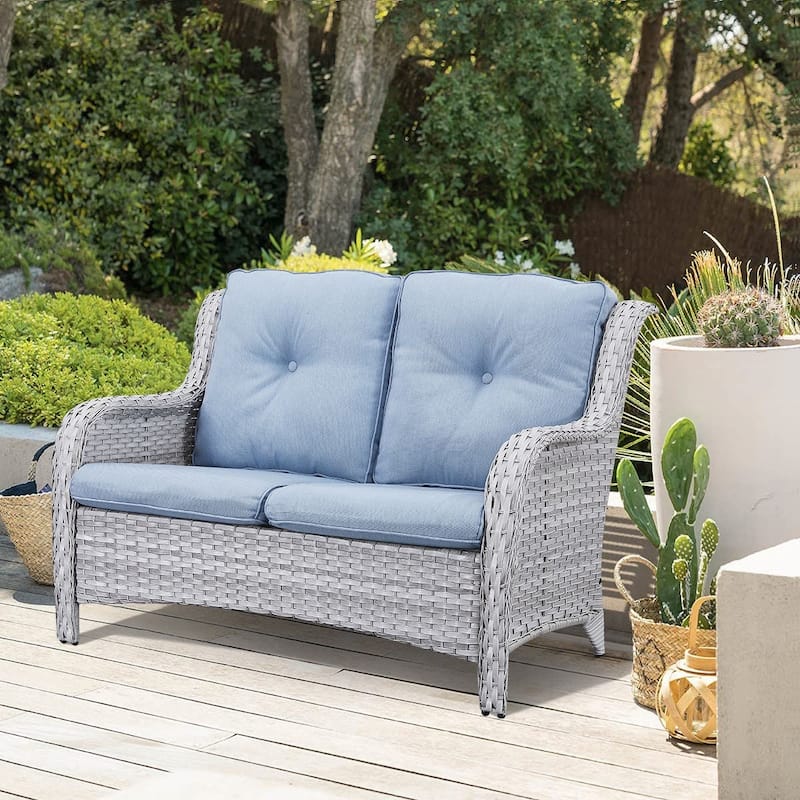 Outdoor Patio Wicker Loveseat Sofa - 2-Seater Rattan Sofa