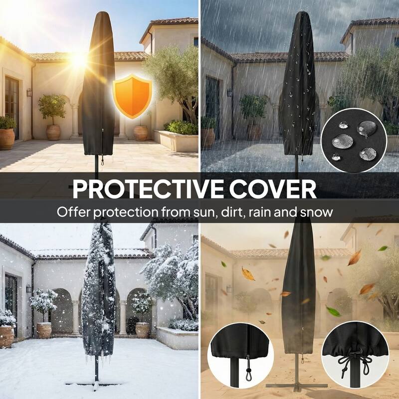 Outsunny 10 ft Offset Patio Umbrella with Cover, Round Hanging Cantilever Umbrella with 6-Position 360° Rotation, Sky Blue
