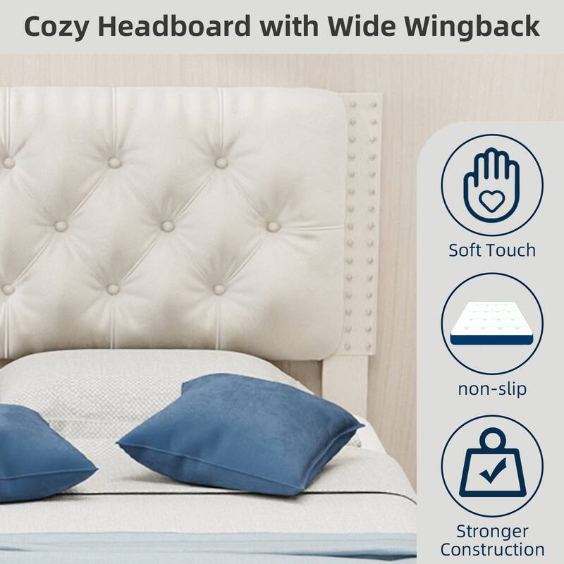 GDFStudio - Suede Soft Package Bed with Tufted Headboard