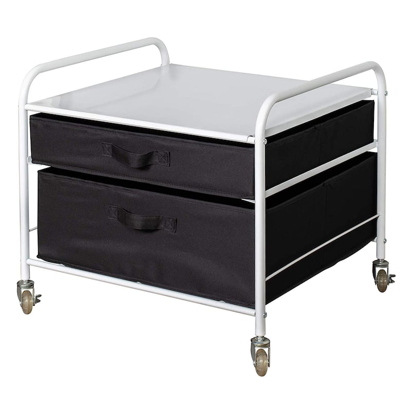 Fridge Stand Supreme - White with Black Drawers - 23.2"W x 22"D x 21.3"H