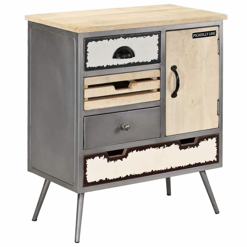 vidaXL Sideboard Solid Mango Wood and Steel 25.6"x13"x29.9"